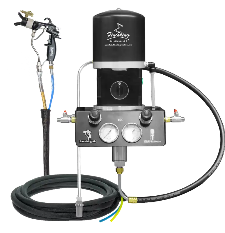 TFS Label Air-Assist-Airless (AAA) 14 1 Peak™ Pump - Wall Model Set-Up (V Packing) with MAMBA® AAA Spray Gun