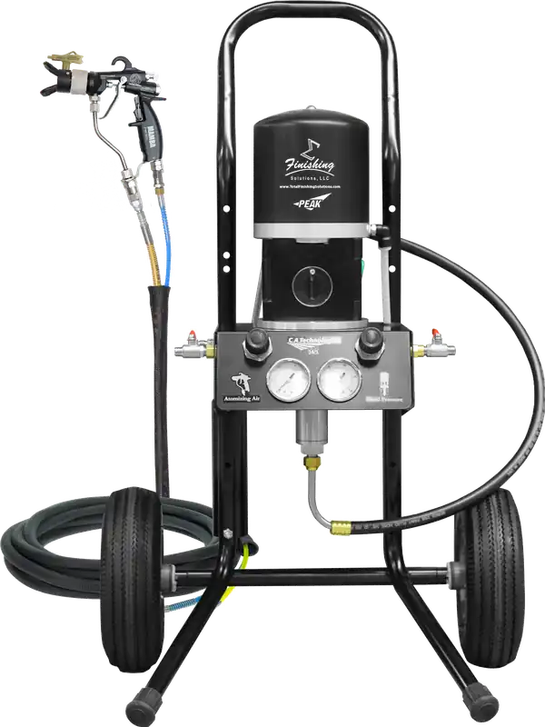 TFS Label Air-Assist-Airless (AAA) 14 1 Peak™ Pump - Cart Model Set-Up (V Packing) with MAMBA® AAA Spray Gun