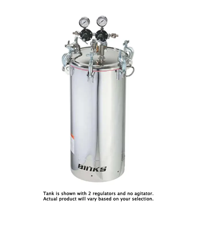 Binks Pressure Feed ASME Tanks, 15 Gallon Stainless Steel w/ 2" Bottom Outlet