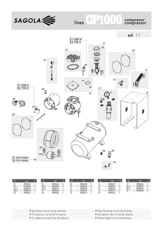 Sagola CP 1000/2000 - Cover Head Valve Parts Kit