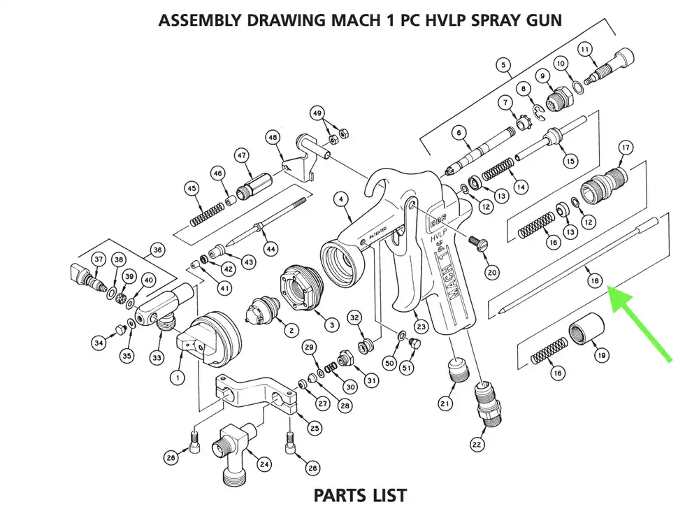 Binks Mach 1 94F Fluid Needle Assembly/Feathering Needle