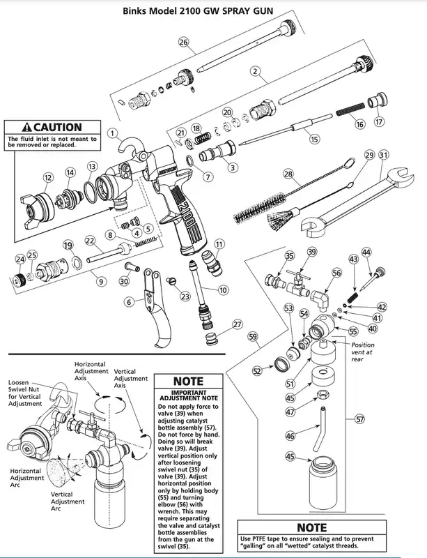 Complete Spare Parts Kit, Binks Model 2100 GW Plural Component Spray Gun