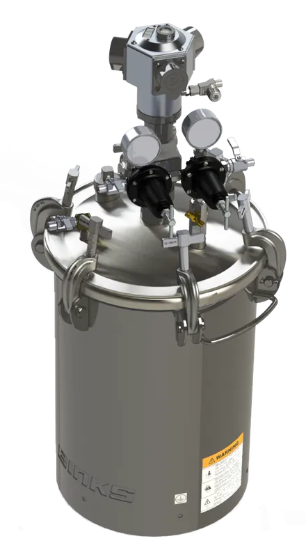 Binks 5 Gallon SS Pressure Tank, 2 Regulators, Direct Drive Agitator