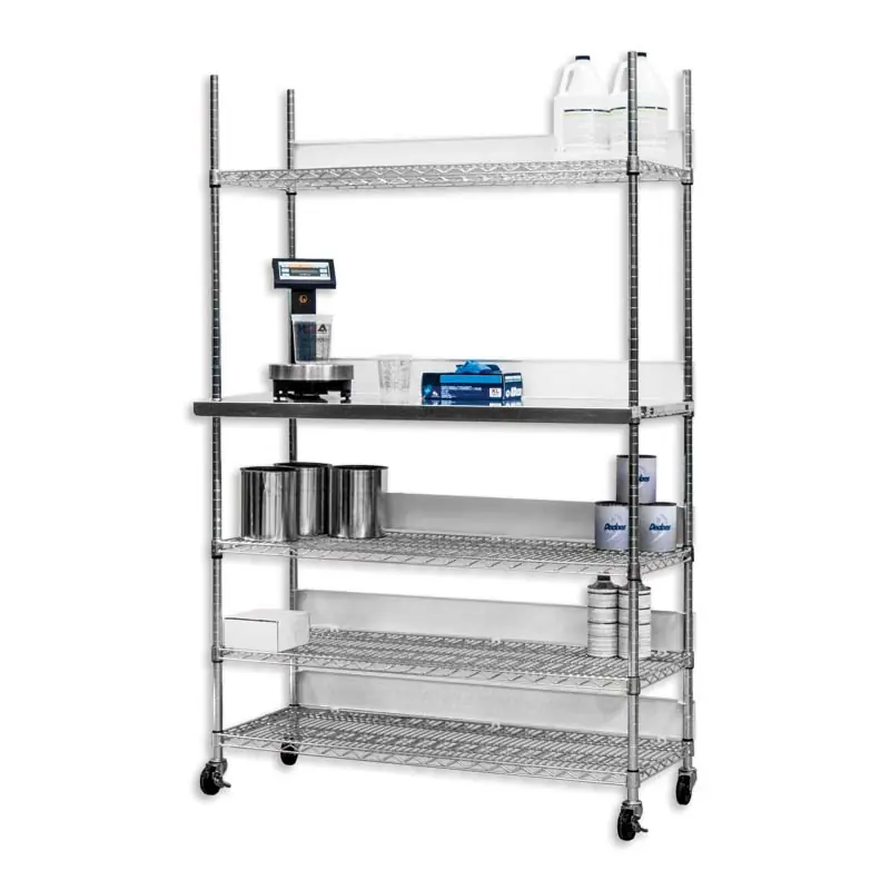 Dedoes Seville Storage Rack With Work Shelf Add On Assembly And Five Shelf Back Stops