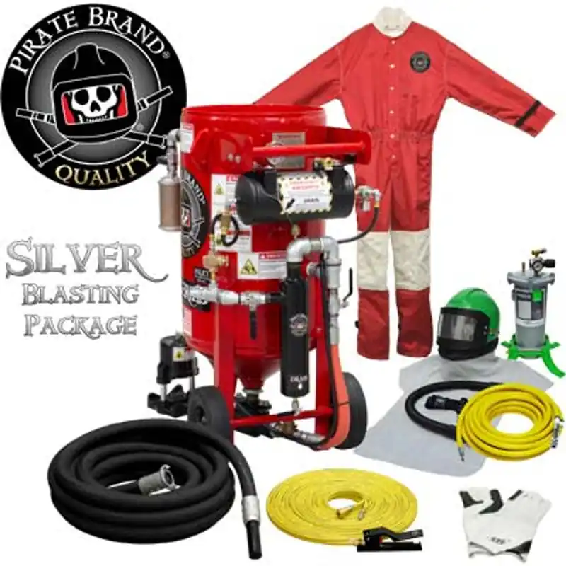 Pirate Brand, K-Series, 3.5 cu ft., SILVER Blasting Package - Blast Pot, Portable, Pressure HOLD System, Pneumatic Controls w/ 100 Metering Valve