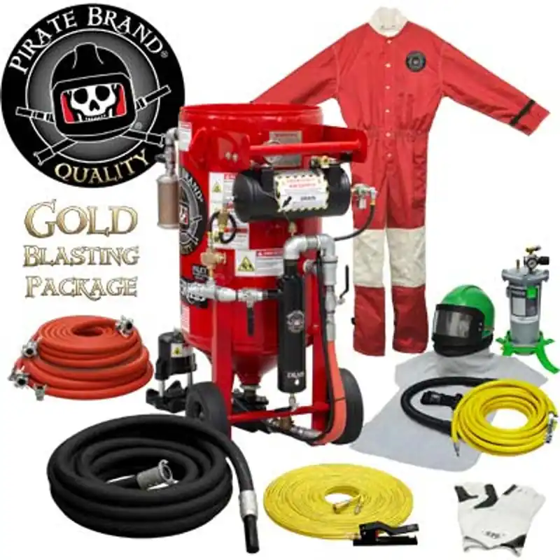 Pirate Brand, K-Series, 3.5 cu ft., GOLD Blasting Package - Blast Pot, Portable, Pressure HOLD System, Pneumatic Controls w/ 100 Metering Valve