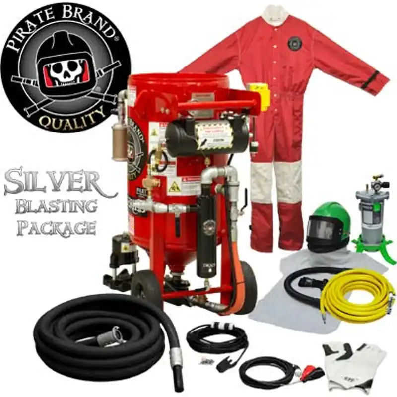 Pirate Brand, K-Series, 3.5 cu ft., SILVER Blasting Package - Blast Pot, Portable, Pressure HOLD System, 12VDC Electric Controls w/ 100 Metering Valve