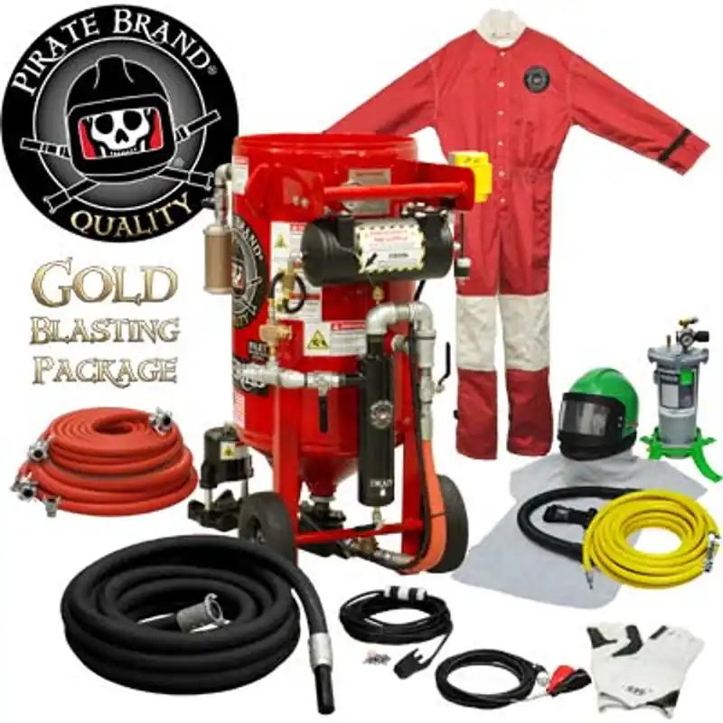 Pirate Brand, K-Series, 3.5 cu ft., GOLD Blasting Package - Blast Pot, Portable, Pressure HOLD System, 12VDC Electric Controls w/ 100 Metering Valve