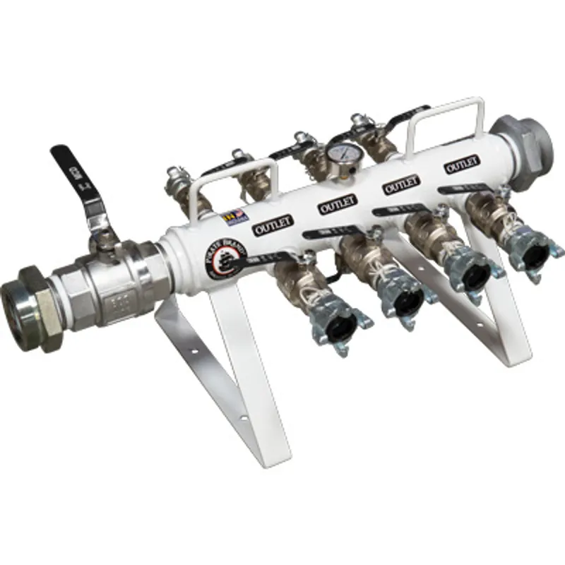 Pirate Brand - Manifold, Stationary, Horizontal, w/ 3" Ground Joint Inlet/Outlet, (4) 1" 2 Lug Outlets, (4) 1-1/2" 4 Lug Outlets