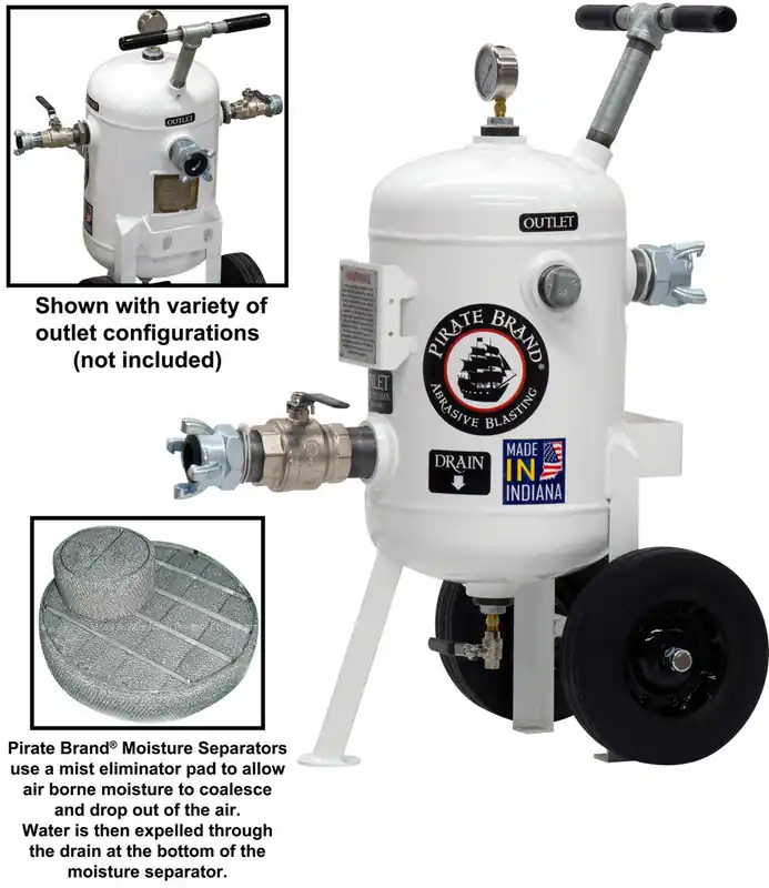 Pirate Brand - Schmidt Mfg Style, Moisture Separator 800 CFM, Portable 150 PSI (10.3 BAR), (1) 4 Lug w/Ball Valve Inlet x (1) 4 Lug Outlet
