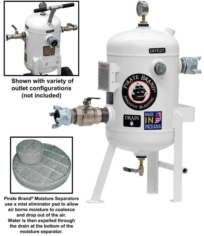 Pirate Brand - Schmidt Mfg Style, Moisture Separator 800 CFM, Stationary 150 PSI (10.3 BAR), (1) 4 Lug w/Ball Valve Inlet x (1) 4 Lug Outlet