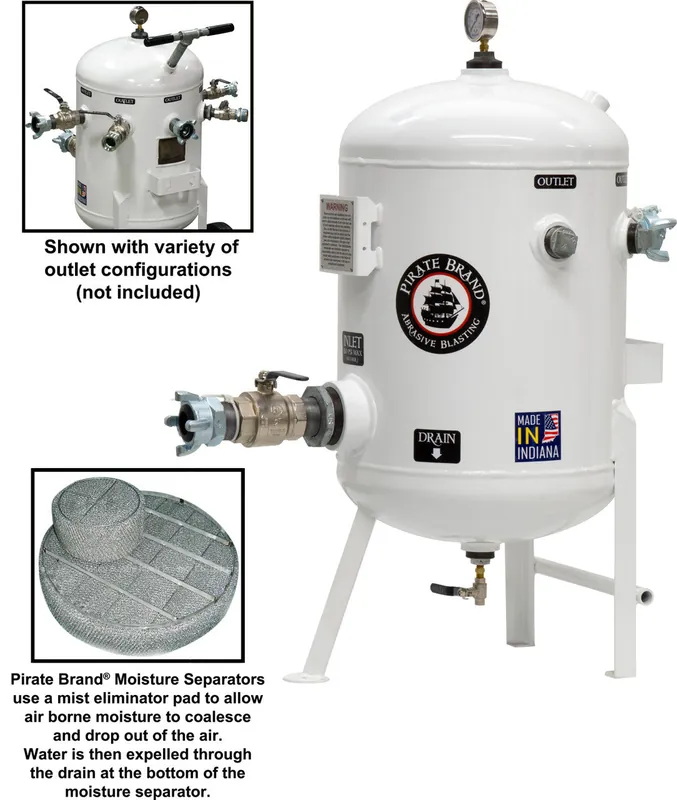 Pirate Brand - Schmidt Mfg Style, Moisture Separator 1600 CFM, Stationary 150 PSI (10.3 BAR), (1) 4 Lug w/Ball Valve Inlet x (1) 4 Lug Outlet