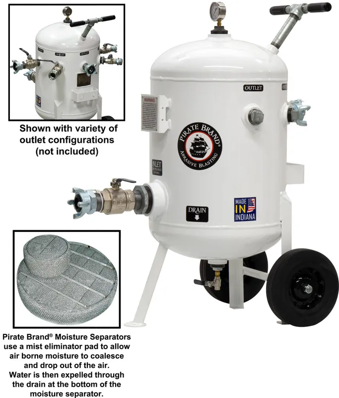 Pirate Brand - Schmidt Mfg Style, Moisture Separator 1600 CFM, Portable 150 PSI (10.3 BAR), (1) 4 Lug w/Ball Valve Inlet x (1) 4 Lug Outlet