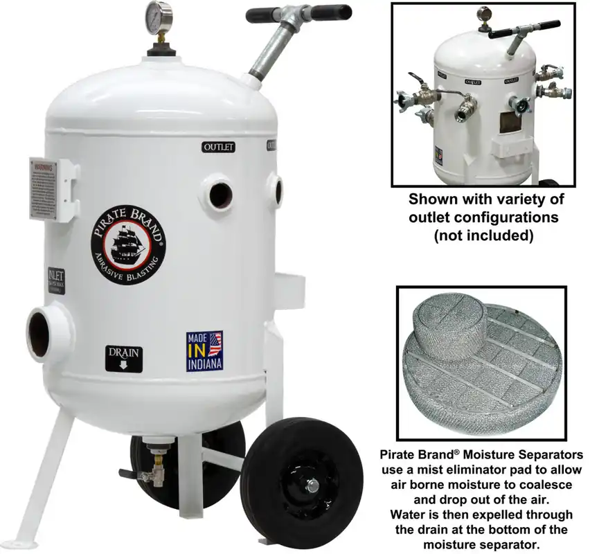 Pirate Brand - Schmidt Mfg Style, Moisture Separator 1600 CFM, Portable 150 PSI (10.3 BAR), (1) 3" Inlet x (5) 1-1/2" Outlets w/o Fittings