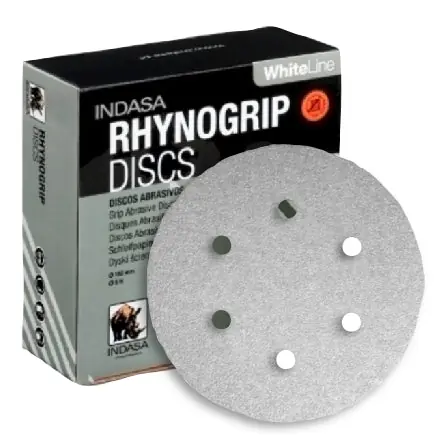 INDASA 6" Rhynogrip WhiteLine 6-Hole Vacuum Sanding Discs, 62 Series