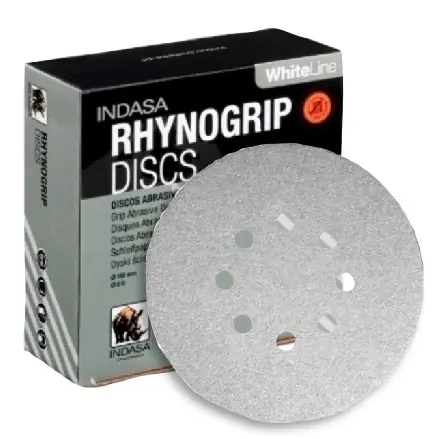 INDASA 6" Rhynogrip WhiteLine 8-Hole Vacuum Sanding Discs, 63 Series