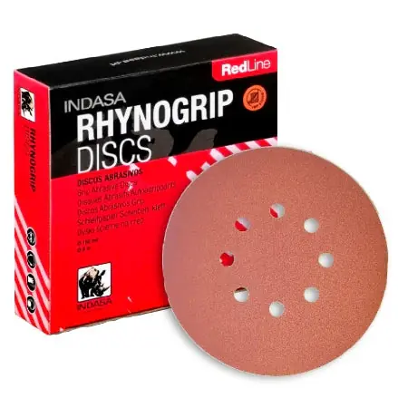 INDASA 6" Rhynogrip RedLine 8-Hole Vacuum Sanding Discs, 640 Series