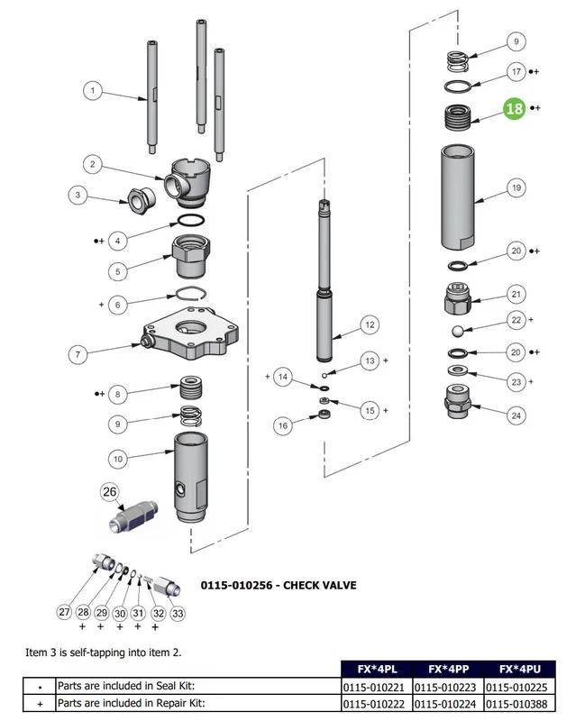 Binks FX4 Fluid Section Lower Packing Set (PTFE Options)