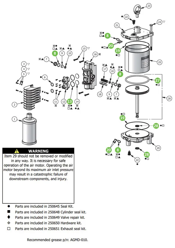 Binks 250721 AX160 Seal Kit