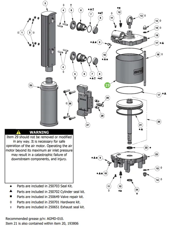 Binks 194074 AX200L Cylinder Assembly