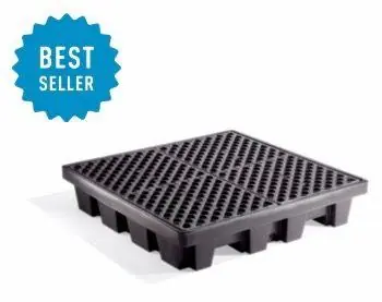 Heavy-Duty 4-Drum PolySpill Pallet Holds (4) 55 gal. Drums, 51" x 51" x 10", 66 gal. Sump Capacity