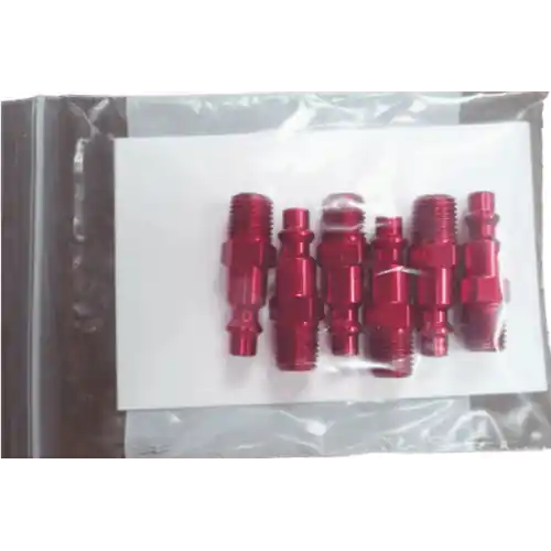6 Industrial Standard Flow Disconnect Stems - Male - Light Duty (Red)