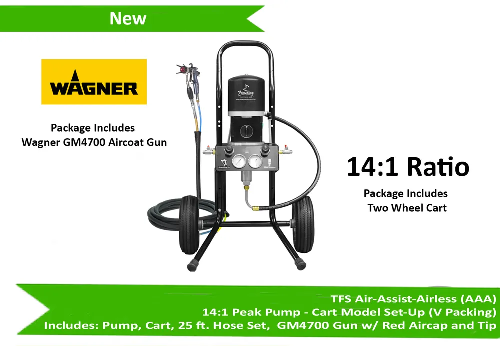 TFS Label Air-Assist-Airless (AAA) 14 1 Peak™ Pump - Cart Model Set-Up (V Packing) w/ GM4700 Gun