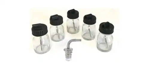 SATAminijet 4400 B 25ml Glass Cup with Plug-In Lid (x5) & QCC Plug-In Connection