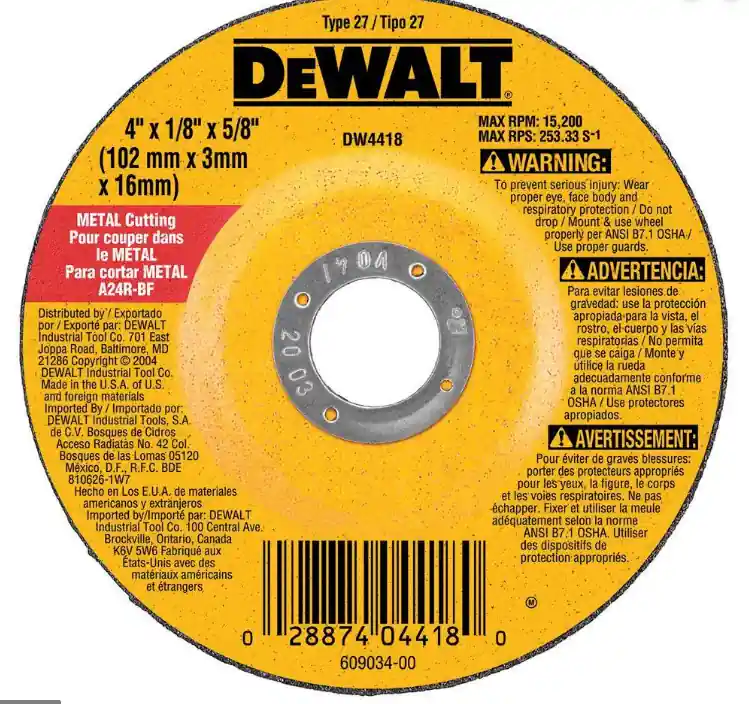 DEWALT TYPE 1 METAL THIN CUT OFF WHEEL