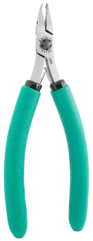 Excelta 7175E ★★★★★ Lazer Line® ESD-Safe 50° Miniature Angulated/Tapered Head Optimum Flush Carbon Steel Cutter with Long Cushion Grip Handles, 6" OAL