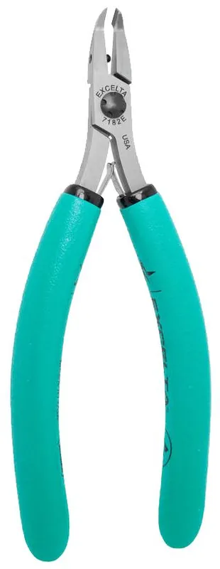 Excelta 7182E ★★★★★ Lazer Line® ESD-Safe 50° Angulated/Tapered Medium Head Optimum Flush Carbon Steel Cutter with Long Cushion Grip Handles, 6" OAL