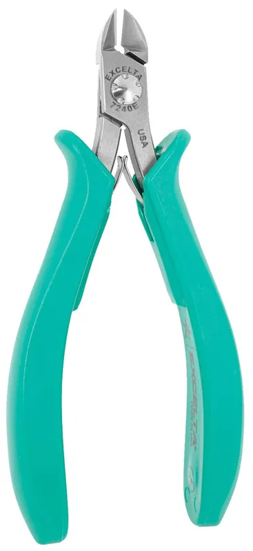 Excelta 7240E ★★★★★ Lazer Line® ESD-Safe Medium Oval Head Semi-Flush Carbon Steel Side Cutter with Molded Grip Handles, 4.75" OAL