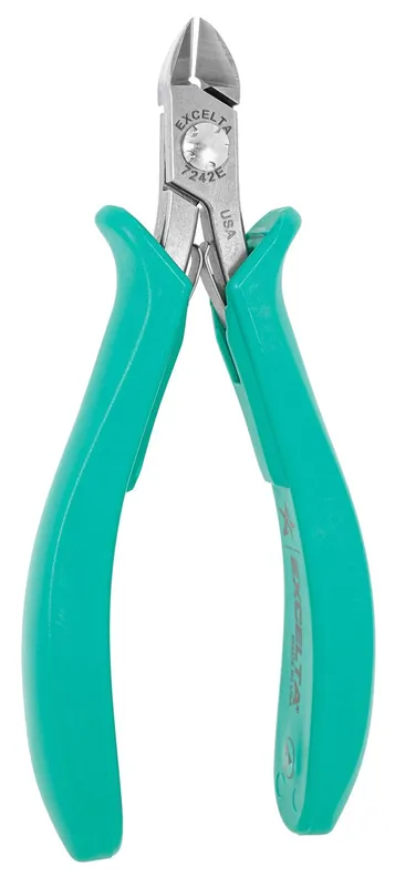 Excelta 7242E ★★★★★ Lazer Line® ESD-Safe Medium Oval Head Lazer-Flush Carbon Steel Side Cutter with Molded Grip Handles, 4.75" OAL