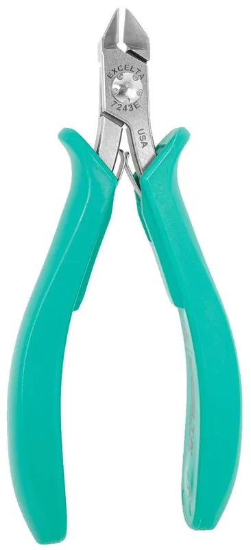 Excelta 7243E ★★★★★ Lazer Line® ESD-Safe Medium Tapered Head Semi-Flush Carbon Steel 0010" Beveled Side Cutter with Molded Grip Handles, 4.75" OAL