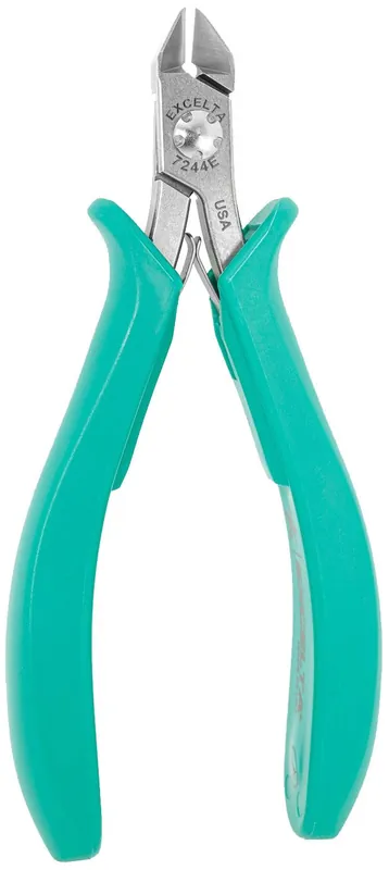 Excelta 7244E ★★★★★ Lazer Line® ESD-Safe Medium Tapered Head Optimum Flush Carbon Steel 0.005" Beveled Side Cutter with Molded Grip Handles, 4.75" OAL