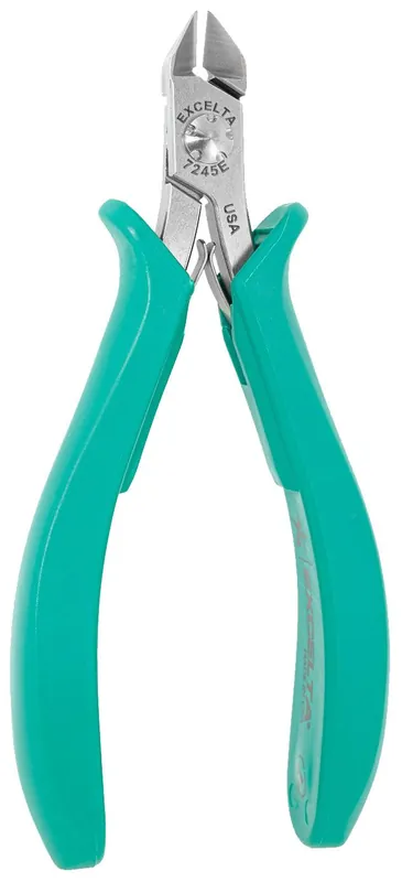 Excelta 7245E ★★★★★ Lazer Line® ESD-Safe Medium Tapered Head Lazer-Flush Carbon Steel Side Cutter with Molded Grip Handles, 4.75" OAL