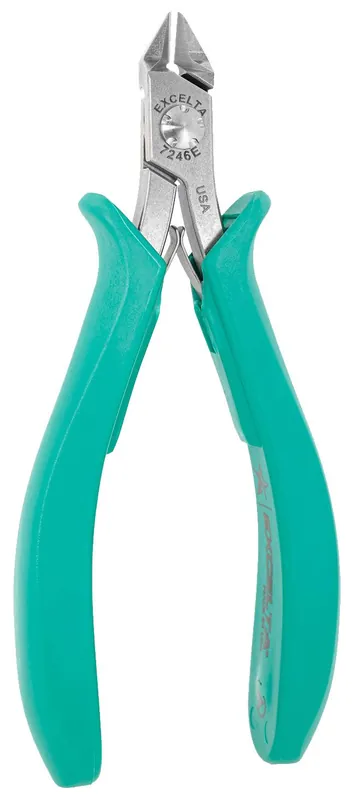 Excelta 7246E ★★★★★ Lazer Line® ESD-Safe Medium Tapered Relieved Head Semi-Flush Carbon Steel 0.010" Beveled Side Cutter with Molded Grip Handles, 4.75" OAL