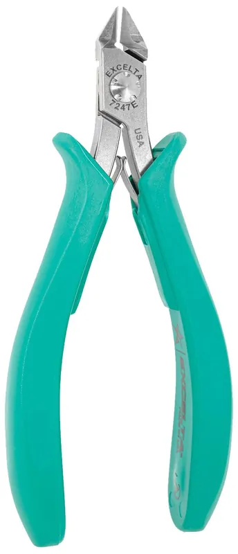 Excelta 7247E ★★★★★ Lazer Line® ESD-Safe Medium Tapered Relieved Head Optimum Flush Carbon Steel 0.005" Beveled Side Cutter with Molded Grip Handles, 4.75" OAL