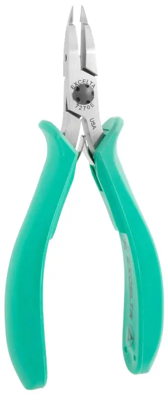 Excelta 7270E ★★★★★ Lazer Line® ESD-Safe Long Nose Fine Relieved Head Lazer-Flush Carbon Steel Cutter with Molded Grip Handles, 4.75" OAL
