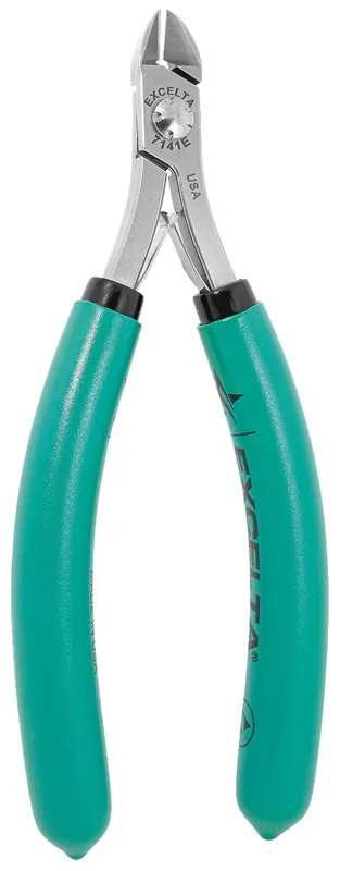 Excelta 7141E ★★★★★ Lazer Line® ESD-Safe Medium Oval Head Optimum Flush Carbon Steel Side Cutter with Long Cushion Grip Handles, 5.75" OAL