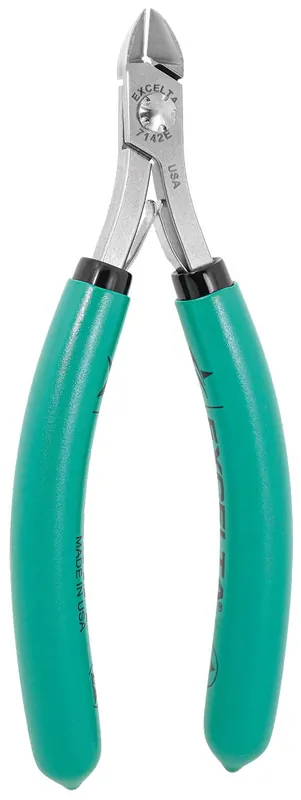 Excelta 7142E ★★★★★ Lazer Line® ESD-Safe Medium Oval Head Lazer-Flush Carbon Steel Side Cutter with Long Cushion Grip Handles, 5.75" OAL