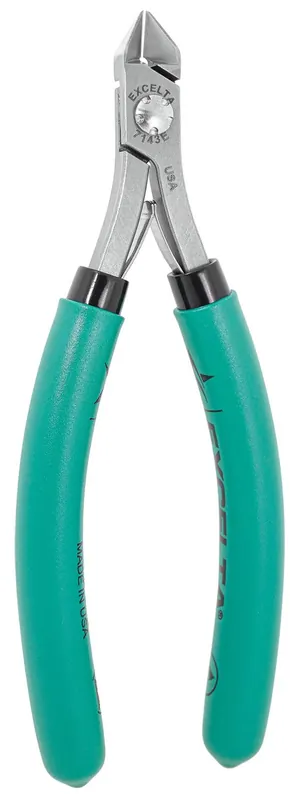 Excelta 7143E ★★★★★ Lazer Line® ESD-Safe Medium Tapered Head Semi-Flush Carbon Steel Side Cutter with Long Cushion Grip Handles, 5.75" OAL