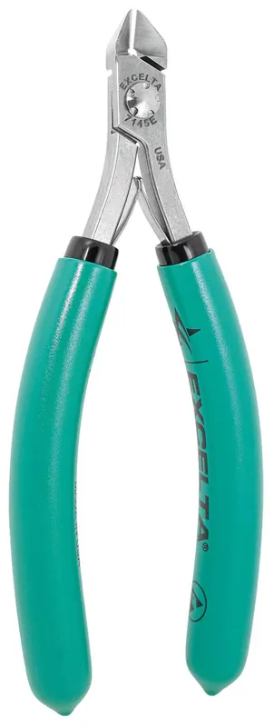 Excelta 7145E ★★★★★ Lazer Line® ESD-Safe Medium Tapered Head Lazer-Flush Carbon Steel Side Cutter with Long Cushion Grip Handles, 5.75" OAL