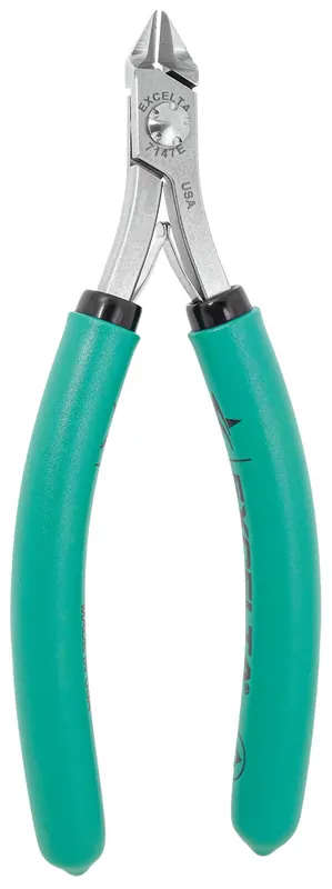 Excelta 7147E ★★★★★ Lazer Line® ESD-Safe Medium Tapered Relieved Head Optimum Flush Carbon Steel Side Cutter with Long Cushion Grip Handles, 5.75" OAL