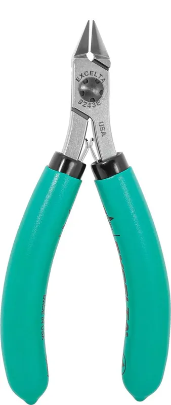 Excelta 9243E ★★★★★ Lazer Line® ESD-Safe Medium Tapered Head Semi-Flush Carbon Steel Side Cutter with Standard Grip Handles, 4.5" OAL