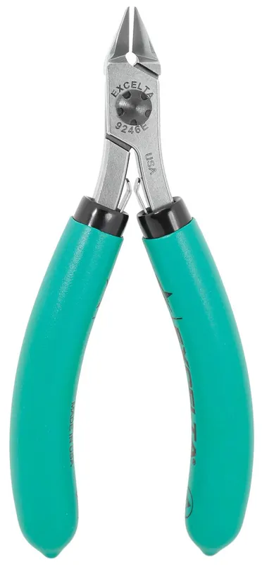 Excelta 9246E ★★★★★ Lazer Line® ESD-Safe Medium Tapered Relieved Head Semi-Flush Carbon Steel Side Cutter with Standard Grip Handles, 4.5" OAL
