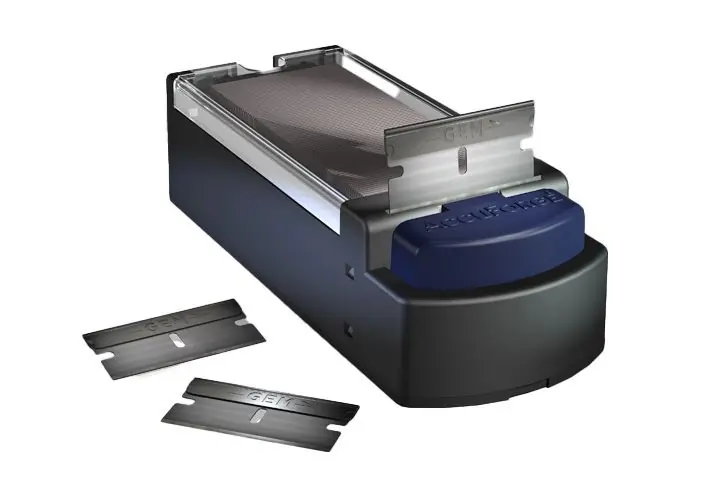 AccuForge AGBL-7027-0000 Blade Dispenser, includes 100 GEM® Scientific Single Edge 0.009" Carbon Steel Blades with Aluminum Backing (Case of 50)