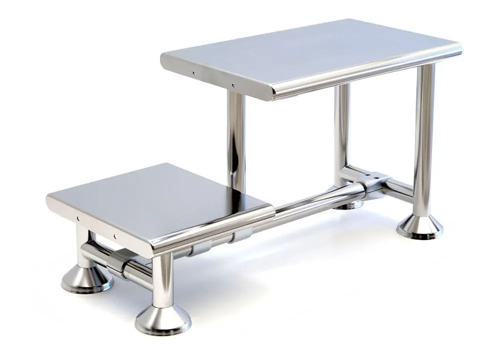 Palbam SGB-0850 14" x 34" x 18" Electropolished Stainless Steel Dual-Level Gowning Bench with Solid Top