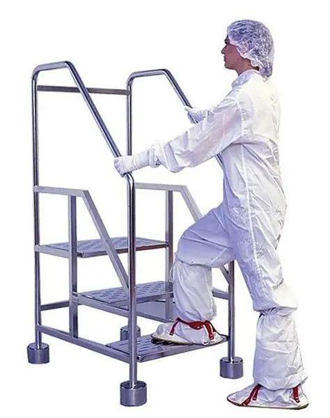 Palbam 3-STLD Electropolished Stainless Steel Cleanroom Step Ladder with 3 Steps & Safety Rail, 32.7" x 24.8" x 59.4"