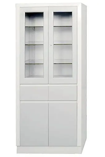 UMF Medical 7142QW Lab Storage & Supply Cabinet with Upper Cabinet, 2 Doors & 2 Shelves, White, 32" x 67" x 16"